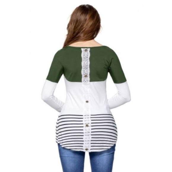 LAST ONE ColorBlock Lace Patchwork Long Sleeve Tee - Picture 3 of 6